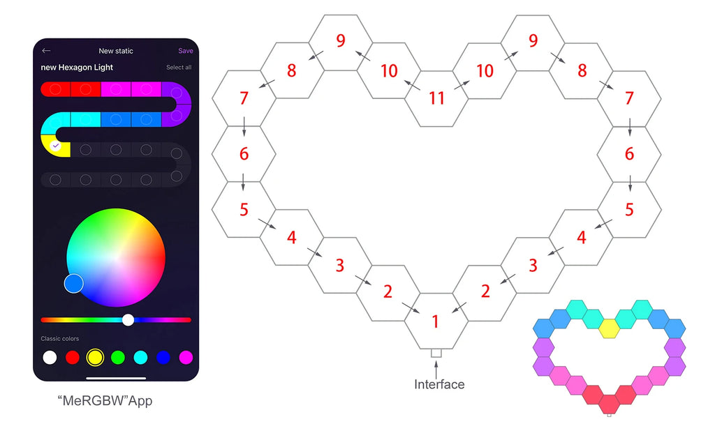 DIY Hexagonal Wall Lights Color Changing Ambient Panels with Rhythm Sync, Modular LED Kit for Gaming Room, Bedroom, Party&Live Stream Decor