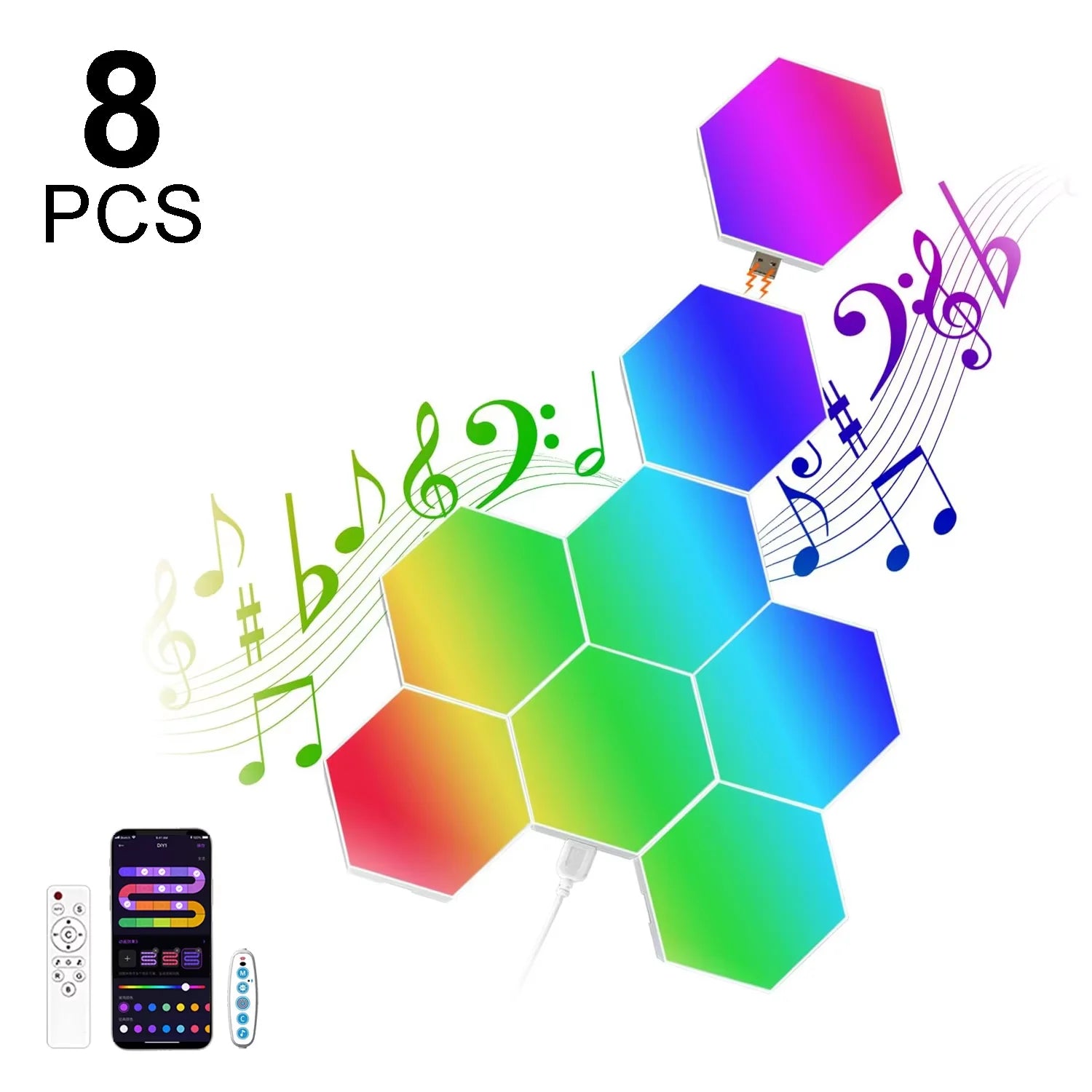 DIY Hexagonal Wall Lights Color Changing Ambient Panels with Rhythm Sync, Modular LED Kit for Gaming Room, Bedroom, Party&Live Stream Decor