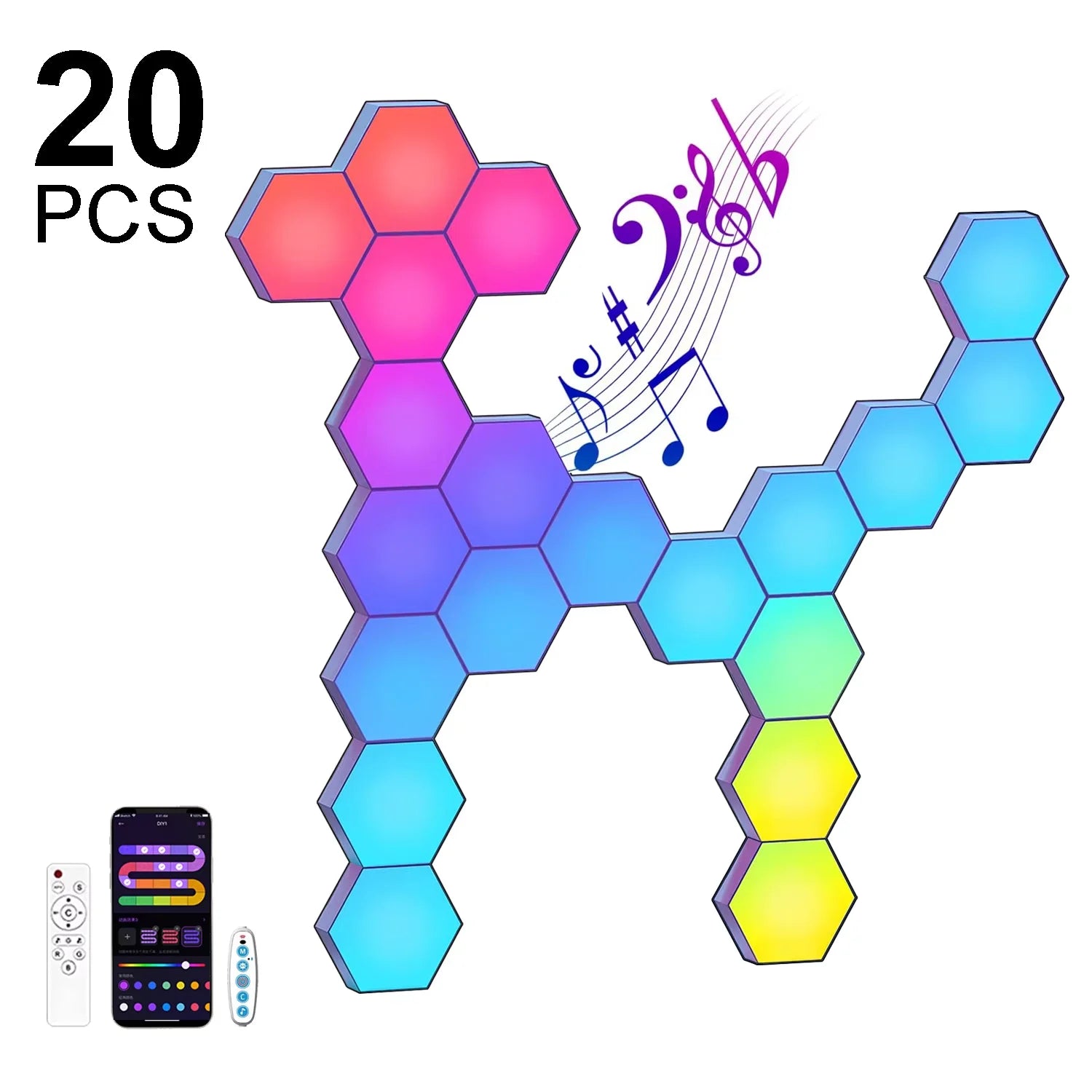 DIY Hexagonal Wall Lights Color Changing Ambient Panels with Rhythm Sync, Modular LED Kit for Gaming Room, Bedroom, Party&Live Stream Decor
