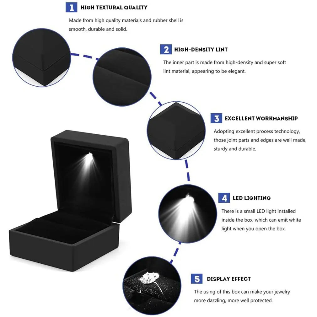 LED Light Ring Box - Wedding & Engagement Jewelry Storage Organizer, Solid Color Plastic Diamond Ring Gift Box for Valentine's Day