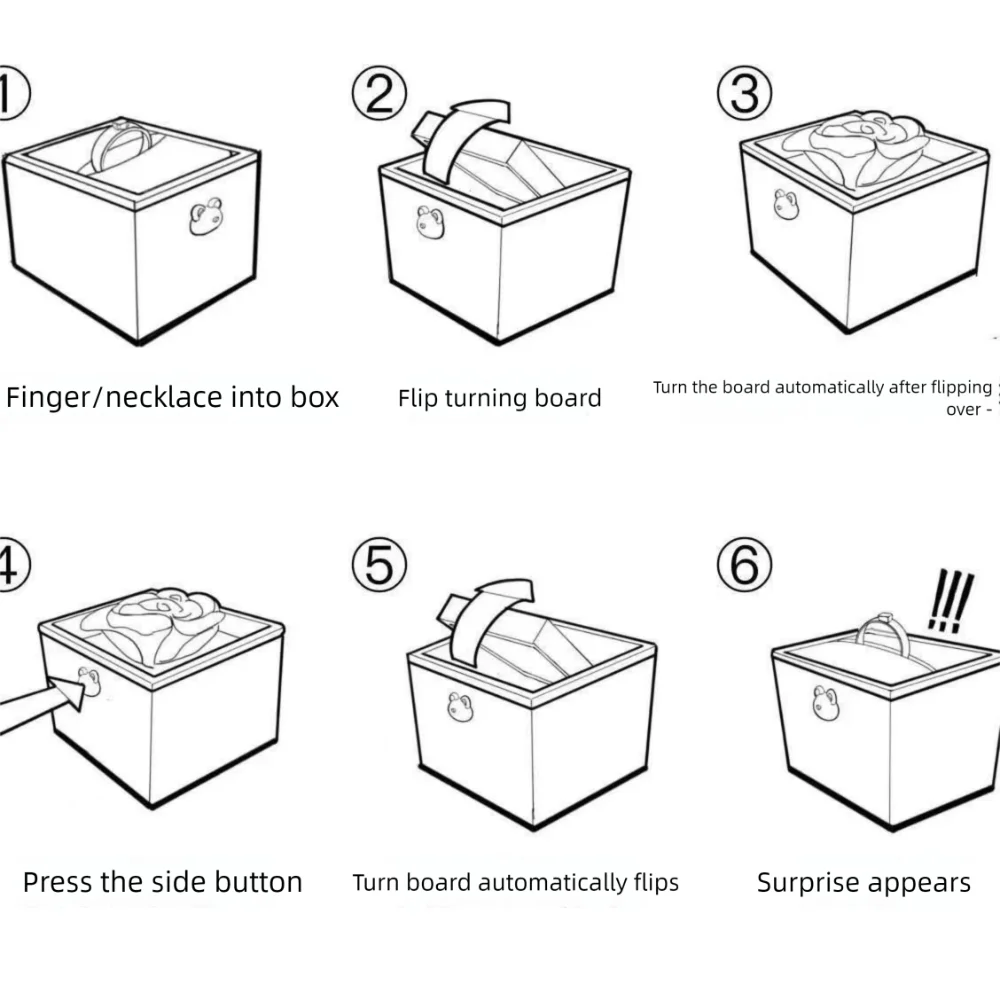 Surprise Bear Flip Ring Box  Valentine Birthday Gift Packaging with Plastic Candle Lighting Jewelry Storage Carrying Case
