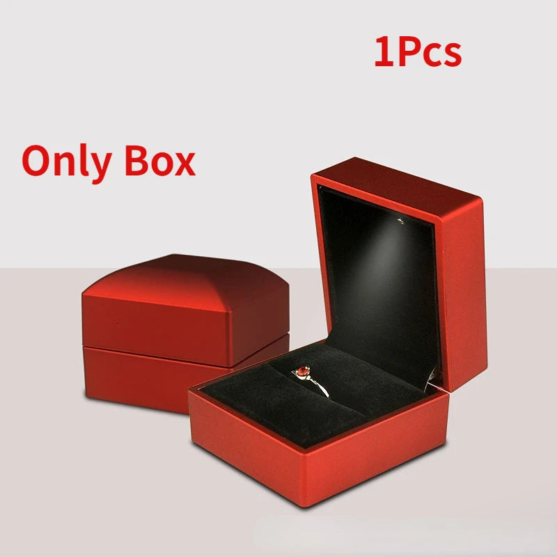 LED Light Ring Box - Wedding & Engagement Jewelry Storage Organizer, Solid Color Plastic Diamond Ring Gift Box for Valentine's Day