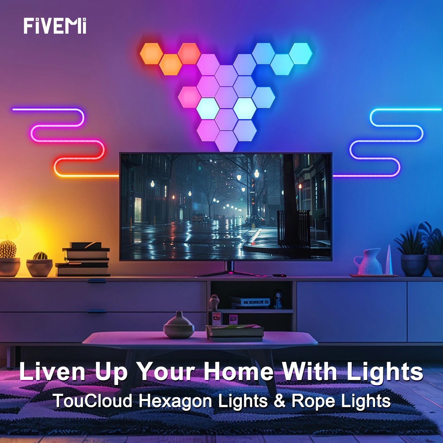 DIY Hexagonal Wall Lights Color Changing Ambient Panels with Rhythm Sync, Modular LED Kit for Gaming Room, Bedroom, Party&Live Stream Decor