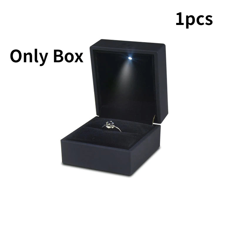 LED Light Ring Box - Wedding & Engagement Jewelry Storage Organizer, Solid Color Plastic Diamond Ring Gift Box for Valentine's Day