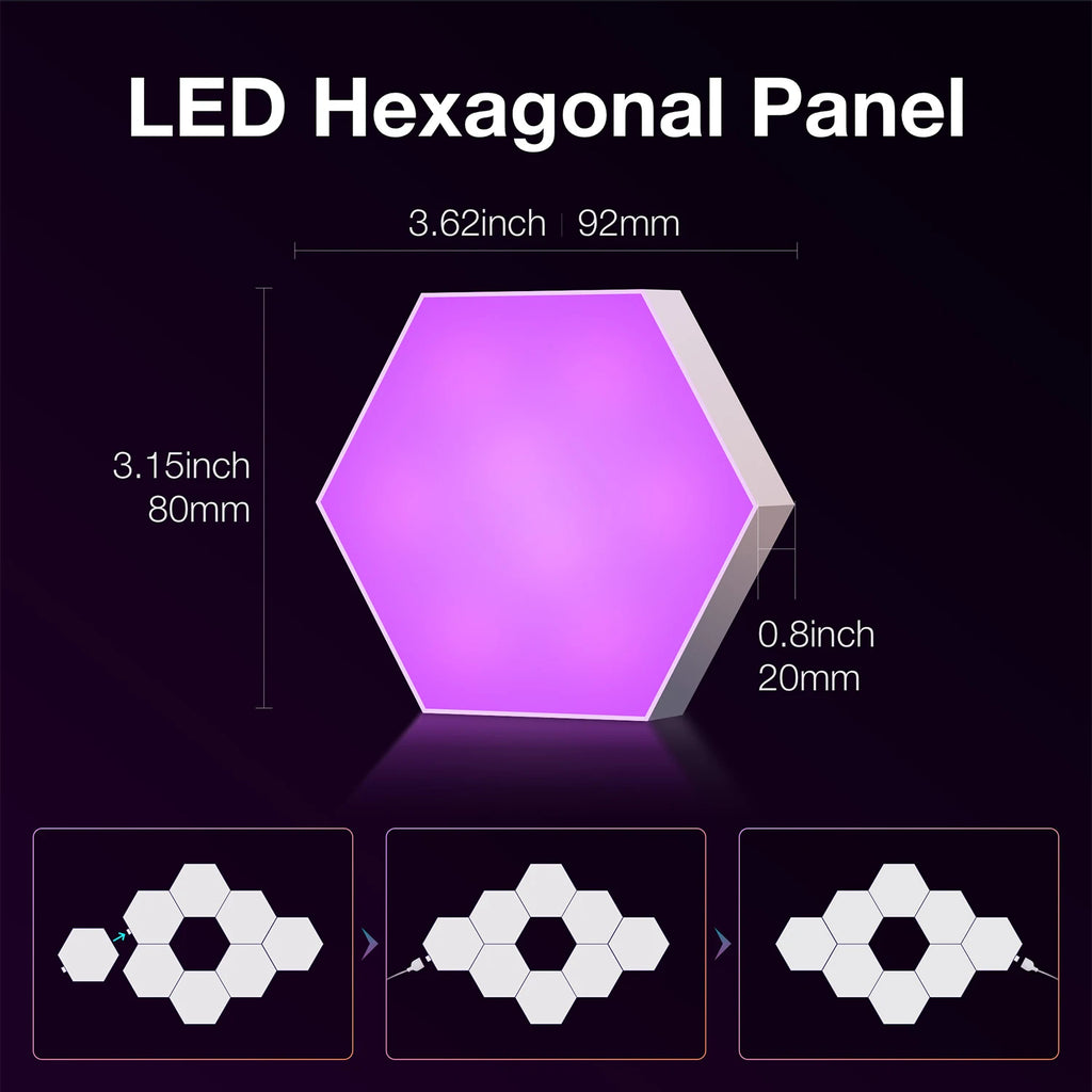 DIY Hexagonal Wall Lights Color Changing Ambient Panels with Rhythm Sync, Modular LED Kit for Gaming Room, Bedroom, Party&Live Stream Decor
