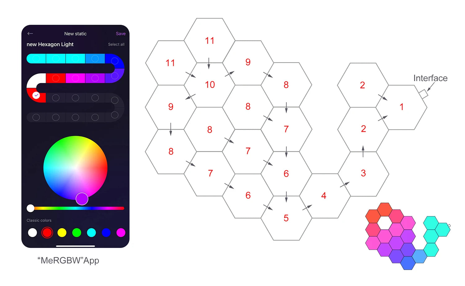 DIY Hexagonal Wall Lights Color Changing Ambient Panels with Rhythm Sync, Modular LED Kit for Gaming Room, Bedroom, Party&Live Stream Decor