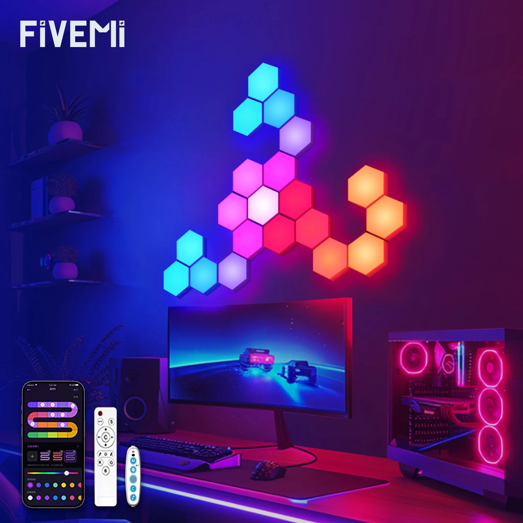 DIY Hexagonal Wall Lights Color Changing Ambient Panels with Rhythm Sync, Modular LED Kit for Gaming Room, Bedroom, Party&Live Stream Decor