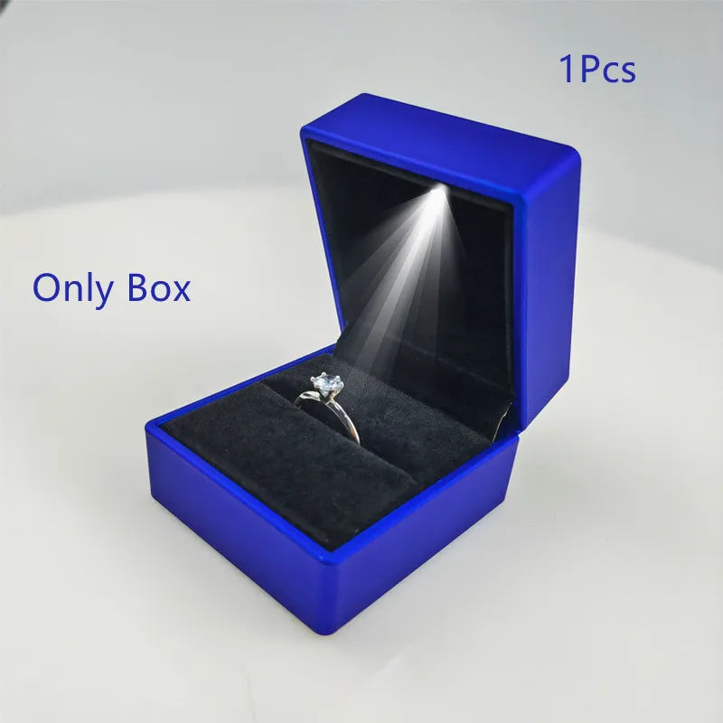 LED Light Ring Box - Wedding & Engagement Jewelry Storage Organizer, Solid Color Plastic Diamond Ring Gift Box for Valentine's Day