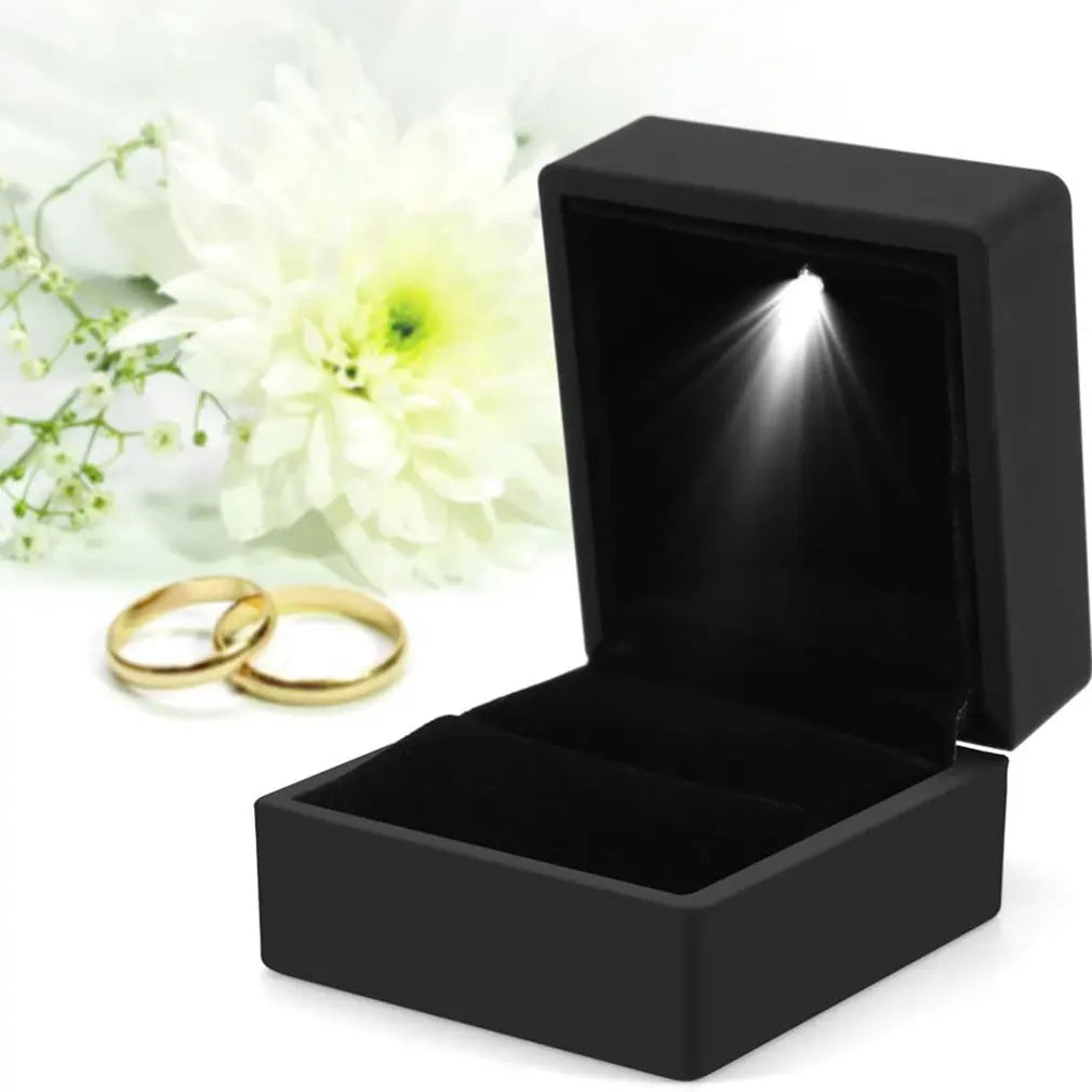 LED Light Ring Box - Wedding & Engagement Jewelry Storage Organizer, Solid Color Plastic Diamond Ring Gift Box for Valentine's Day