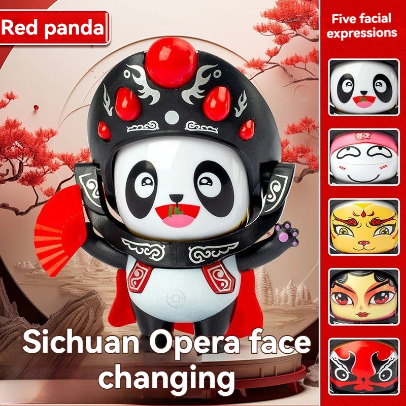 Sichuan Opera Face Changing Panda Doll - Chinese Traditional Culture Toy with 5 Facial Expressions Kids Gift Souvenir