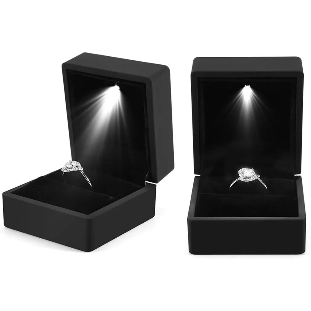 LED Light Ring Box - Wedding & Engagement Jewelry Storage Organizer, Solid Color Plastic Diamond Ring Gift Box for Valentine's Day