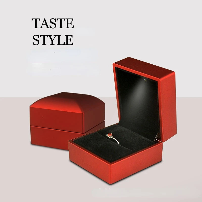 LED Light Ring Box - Wedding & Engagement Jewelry Storage Organizer, Solid Color Plastic Diamond Ring Gift Box for Valentine's Day