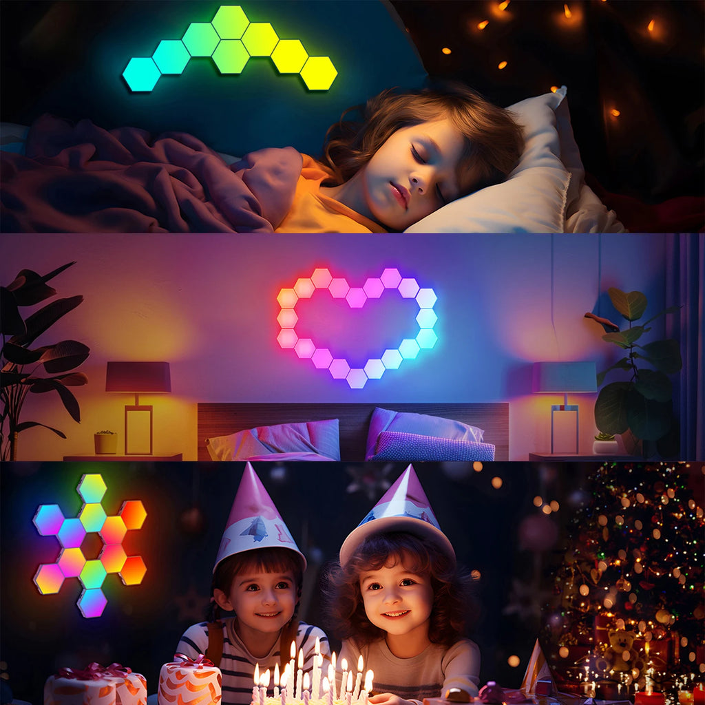 DIY Hexagonal Wall Lights Color Changing Ambient Panels with Rhythm Sync, Modular LED Kit for Gaming Room, Bedroom, Party&Live Stream Decor