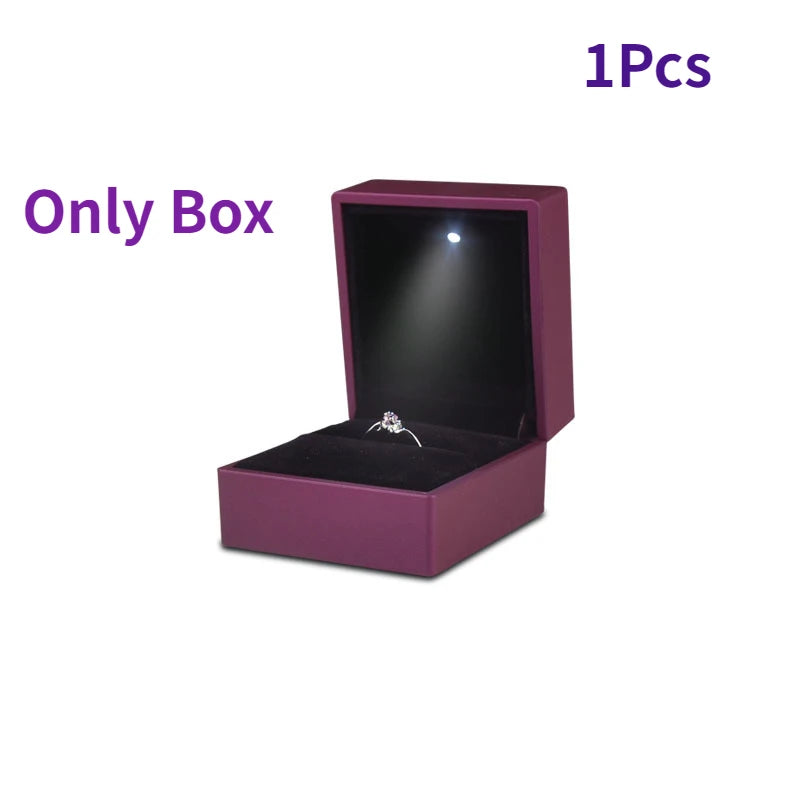 LED Light Ring Box - Wedding & Engagement Jewelry Storage Organizer, Solid Color Plastic Diamond Ring Gift Box for Valentine's Day