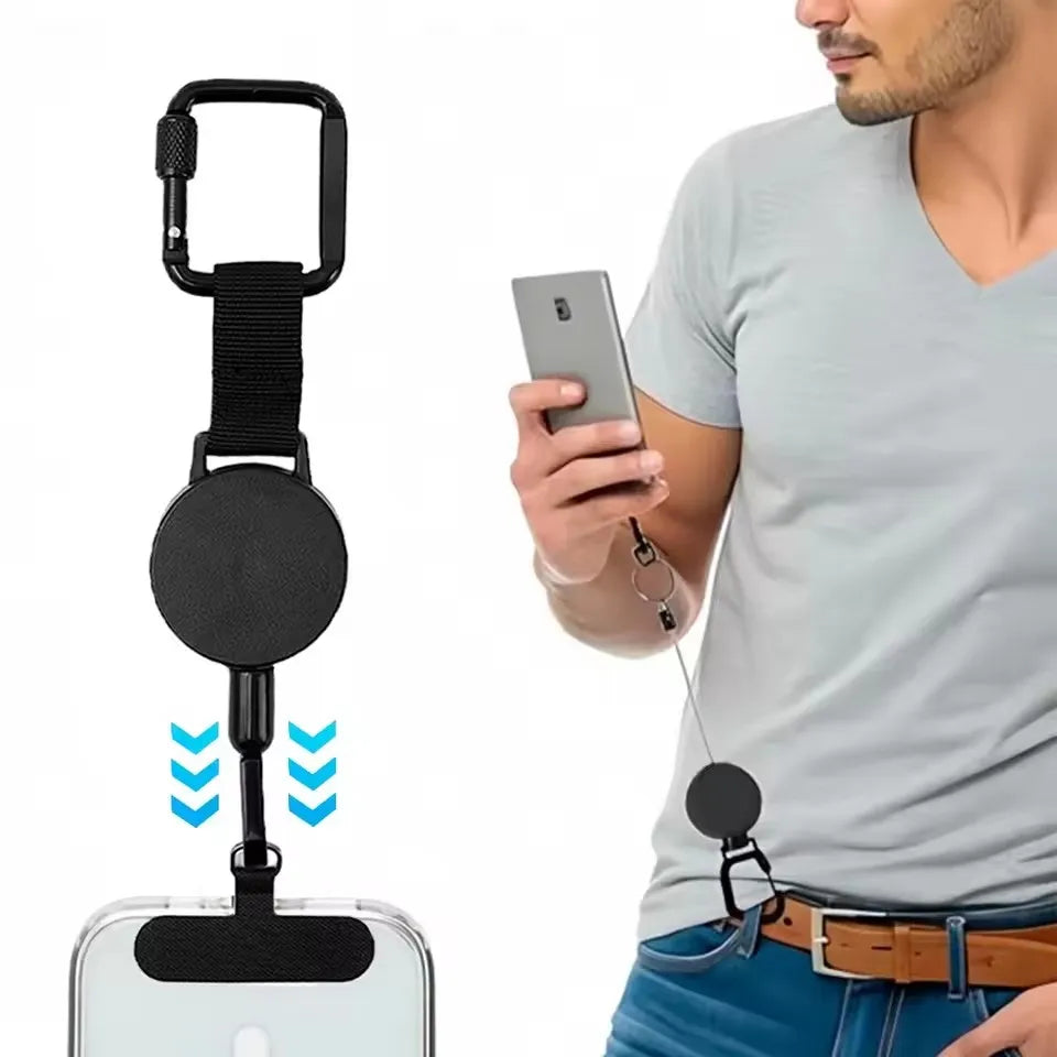 Retractable Anti-Theft Phone Holder Smartphone Safety Lanyard Stra with Carabiner Anti-Drop Harness for Hiking Cycling Climbing