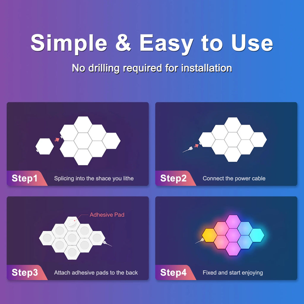 DIY Hexagonal Wall Lights Color Changing Ambient Panels with Rhythm Sync, Modular LED Kit for Gaming Room, Bedroom, Party&Live Stream Decor